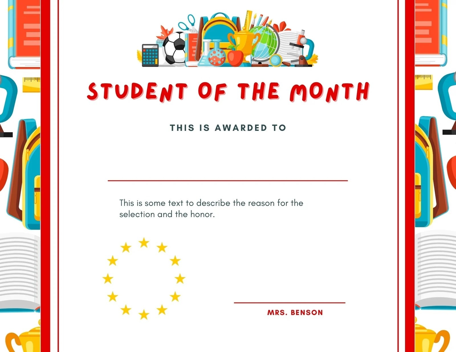 free printable awards student of the month award