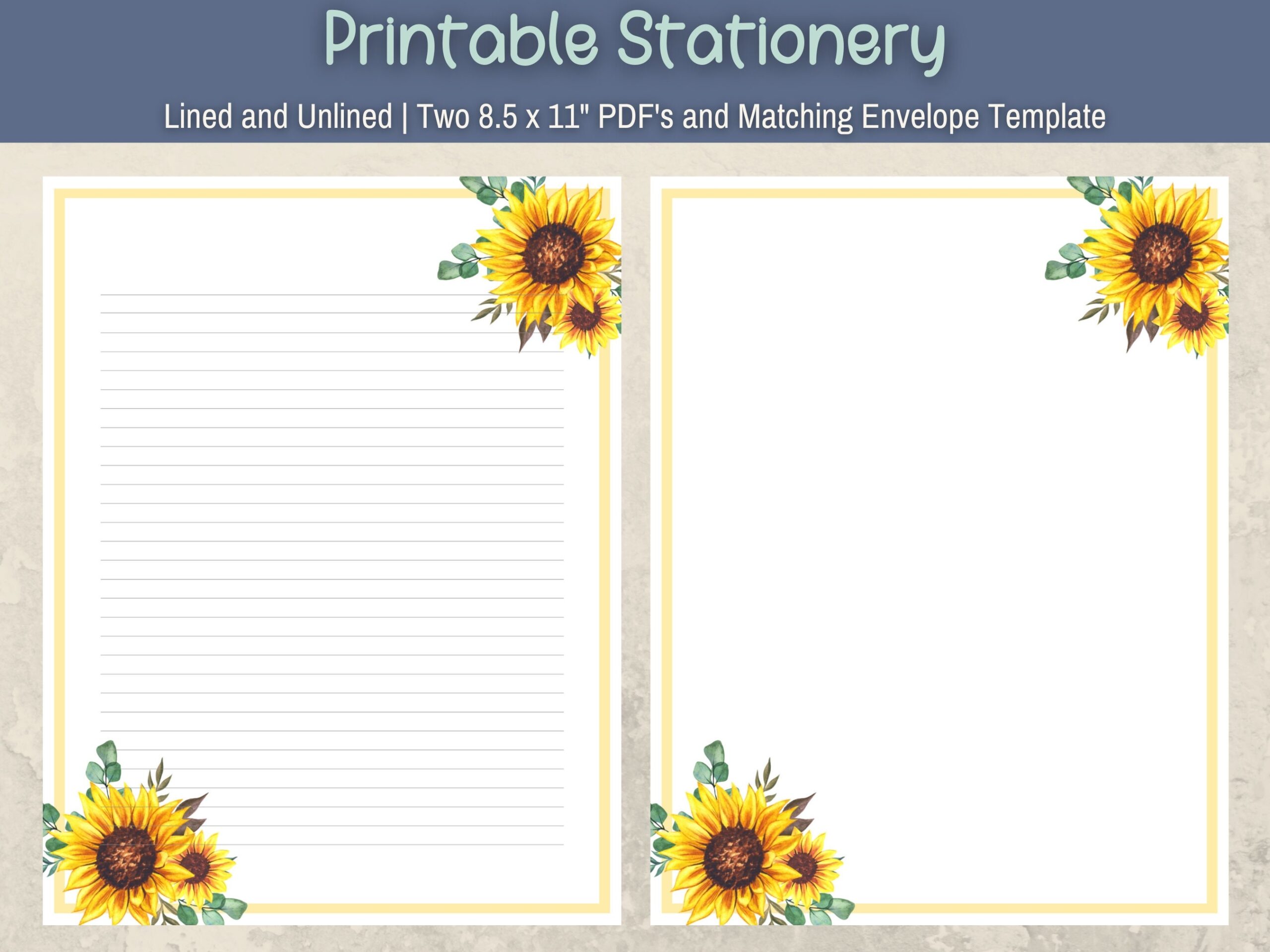 Sunflower Stationery Printable Paper Letter Writing Journal Pages  Sunflower Stationery Printable Paper Letter Writing Journal Pages
