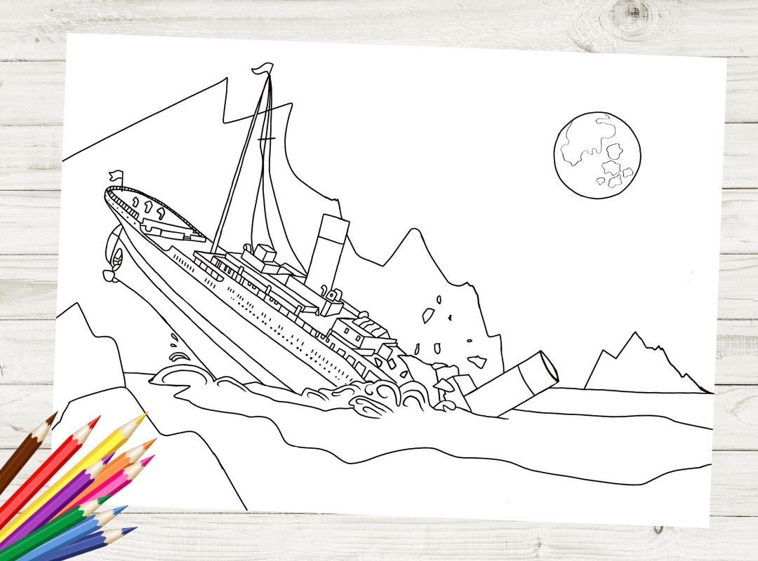Titanic Sinking Printable Coloring Page Etsy Titanic Sinking Printable Coloring Page Etsy