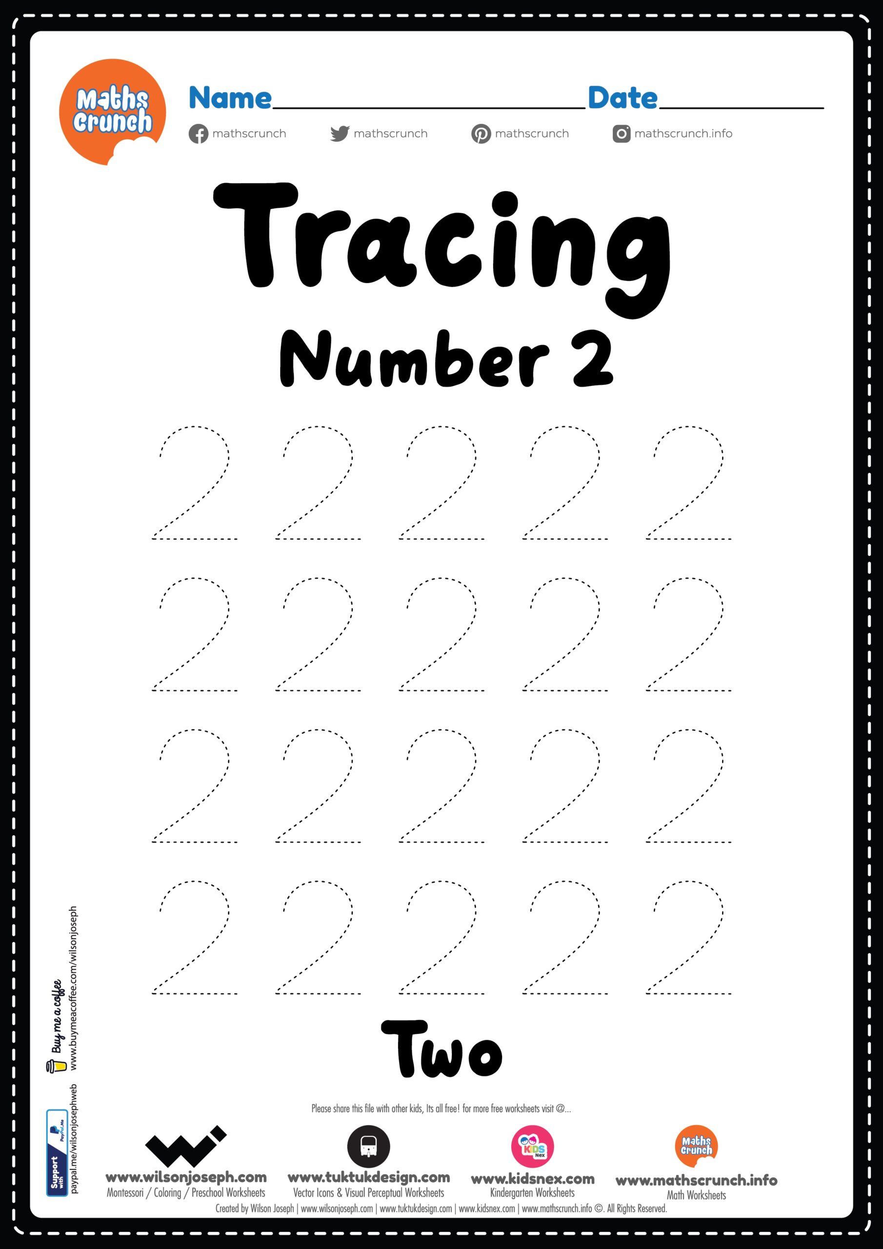 Tracing Number 2 Kindergarten Worksheet Free Printable PDF