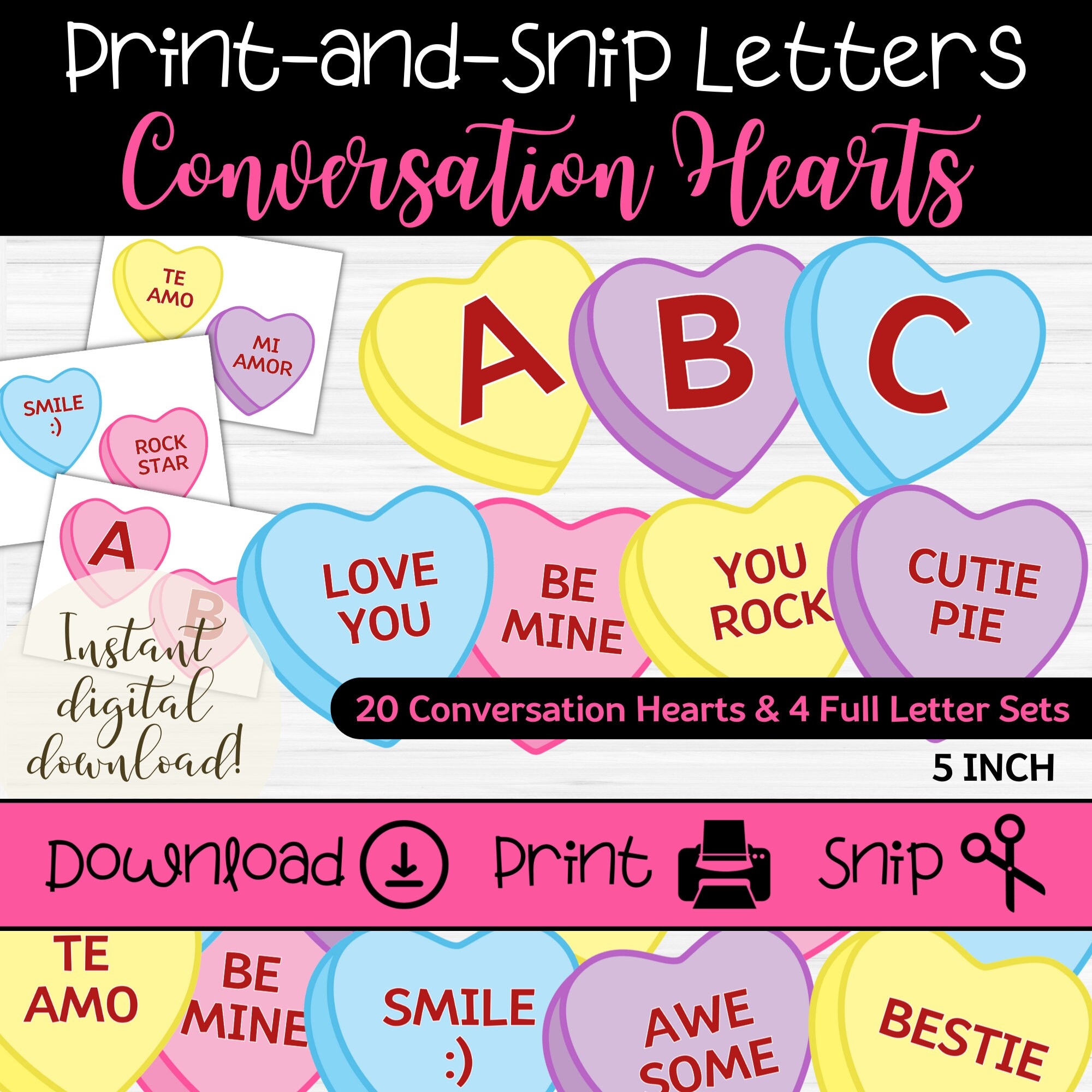 Valentine s Day Conversation Heart Letters Printable Conversation Candy Hearts Valentine Bulletin Board Valentine s Day Candy Theme Etsy