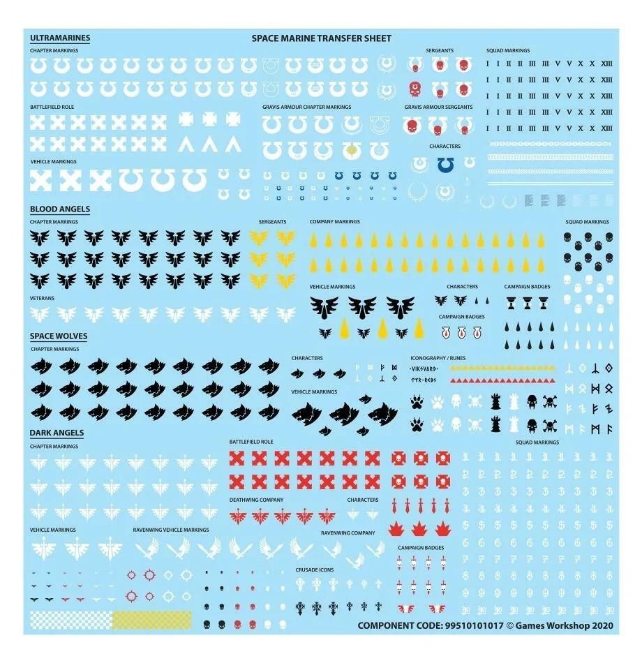 Warhammer 40 000 40K Space Marines Squad Markings Transfer Sheets 