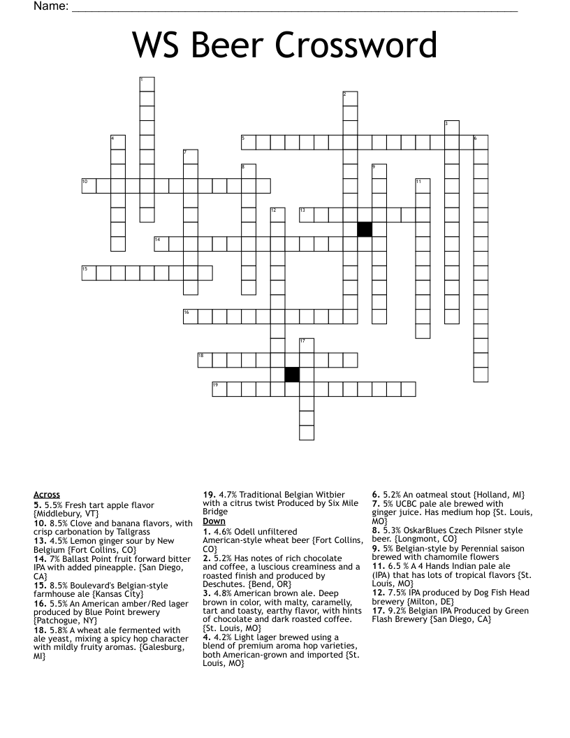WS Beer Crossword WordMint
