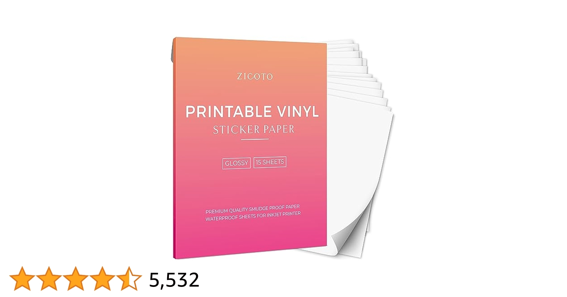 ZICOTO Premium Printable Vinyl Sticker Paper For Your Inkjet Printer 15 Glossy White Waterproof Decal Paper Sheets Dries Quickly And Holds Ink Beautifully Buy Online At Best Price In UAE Amazon ae ZICOTO Premium Printable Vinyl Sticker Paper For Your Inkjet Printer 15 Glossy White Waterproof Decal Paper Sheets Dries Quickly And Holds Ink Beautifully Buy Online At Best Price In UAE Amazon ae