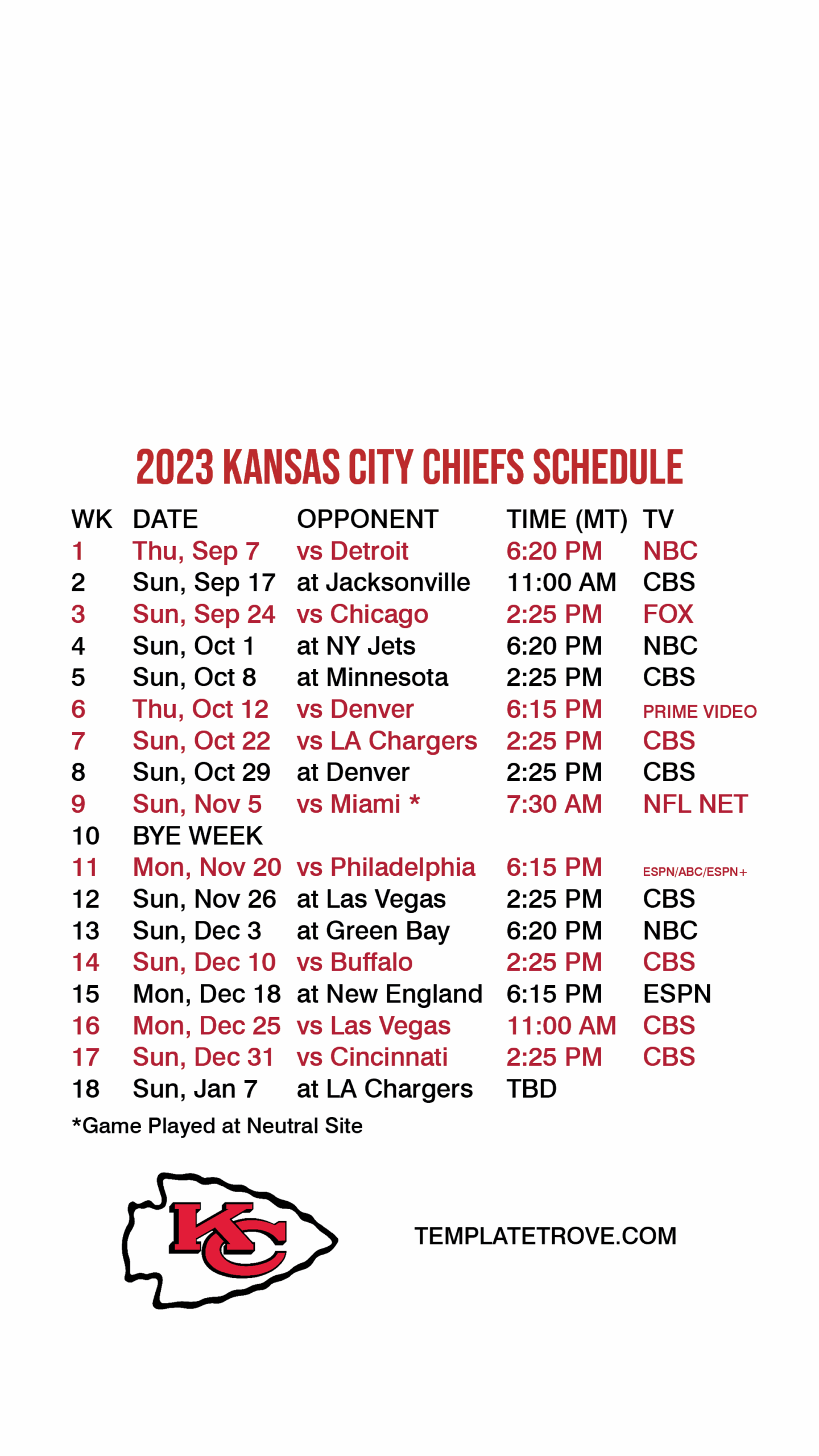 chiefs schedule 2024 printable chiefs schedule 2024 printable