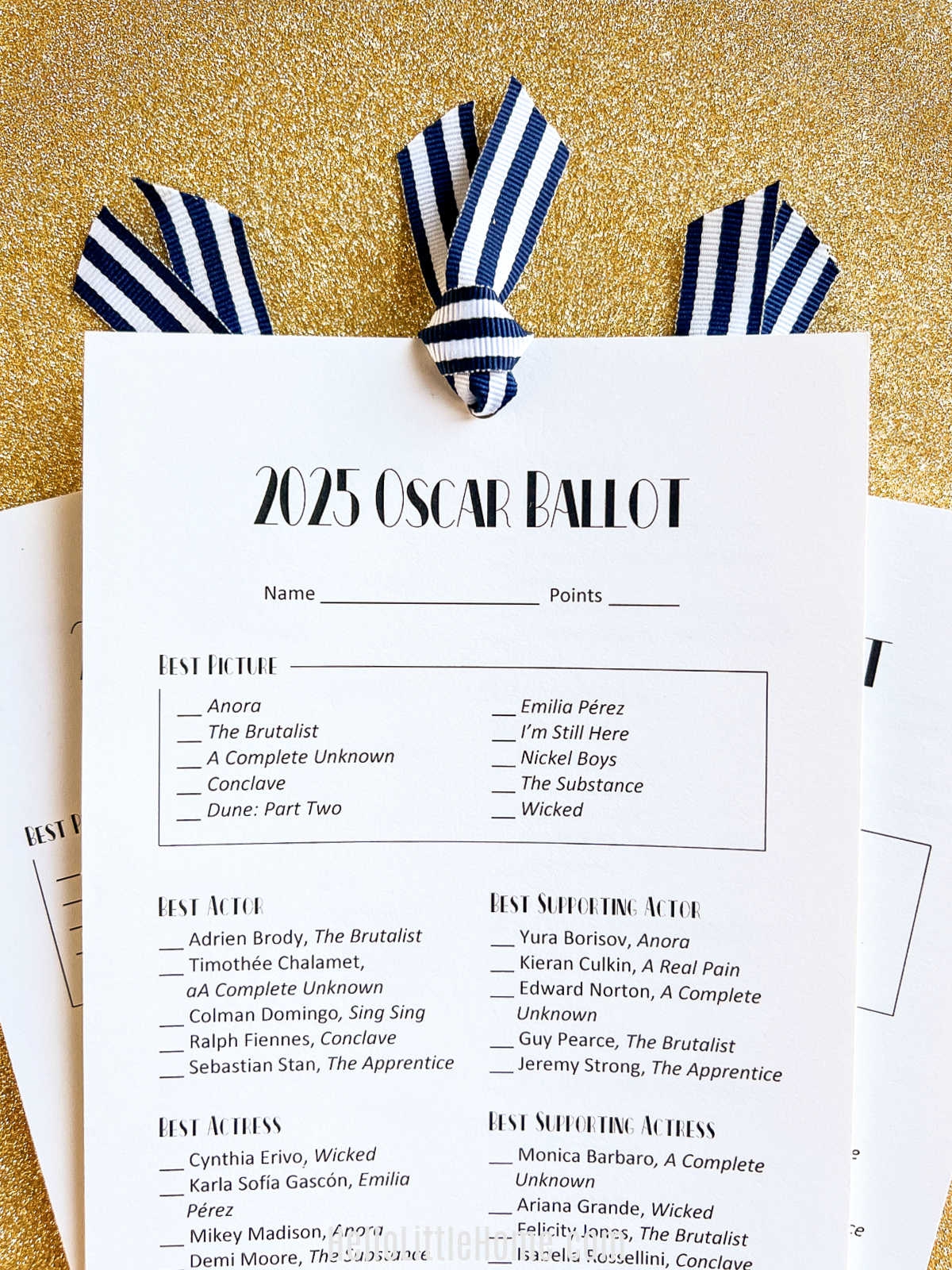 2025 oscar ballot printable