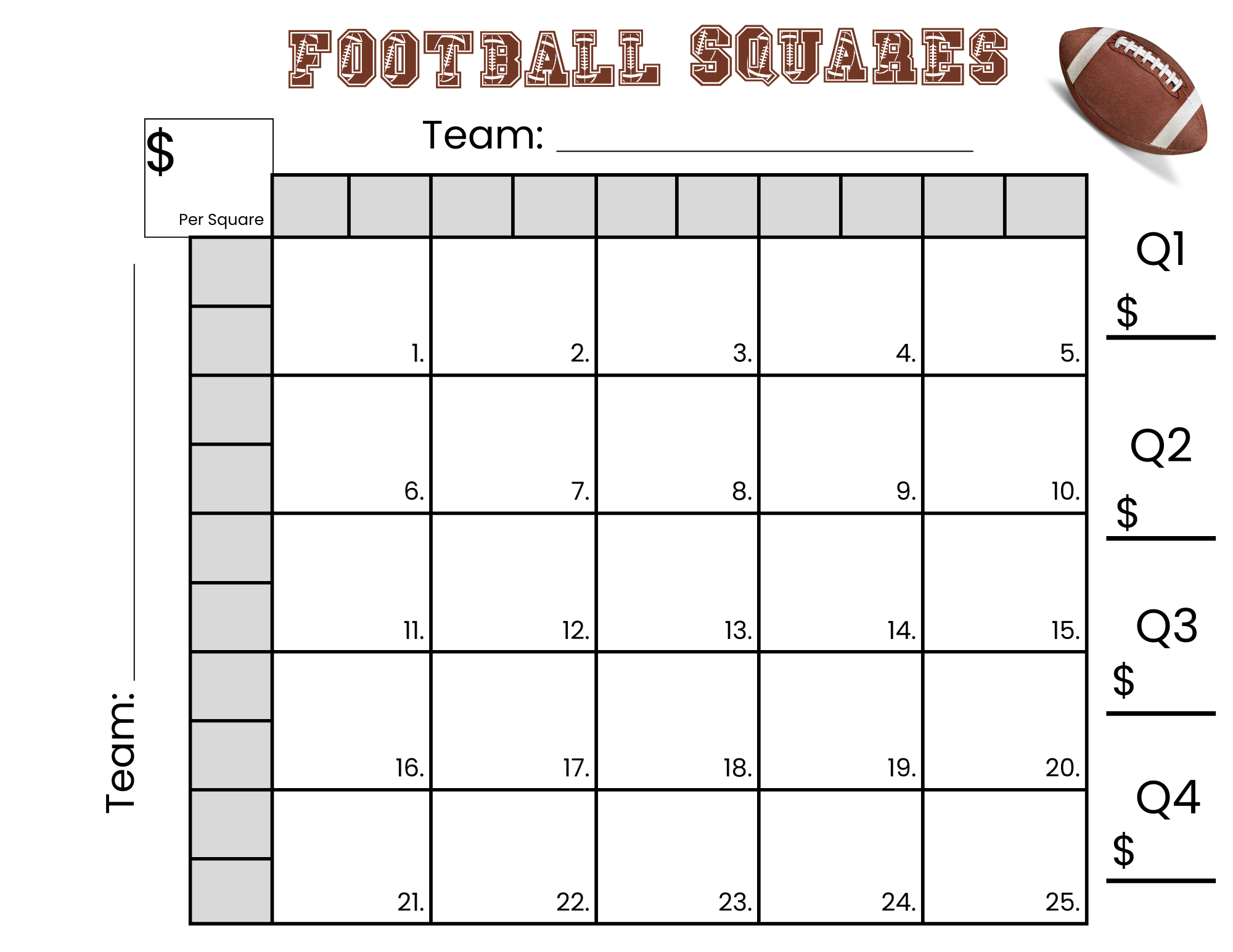 25 Football Squares Game Printable 5 5 Football Squares Instant Download  25 Football Squares Game Printable 5 5 Football Squares Instant Download