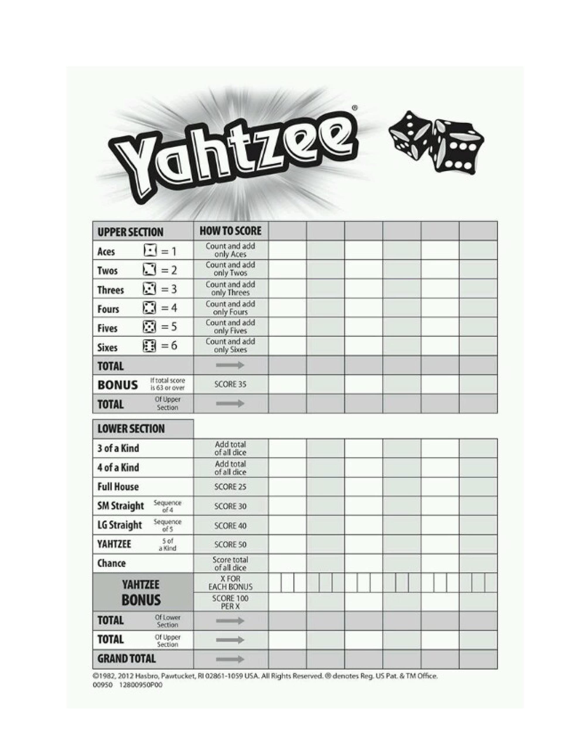 yahtzee score sheet printable yahtzee score sheet printable