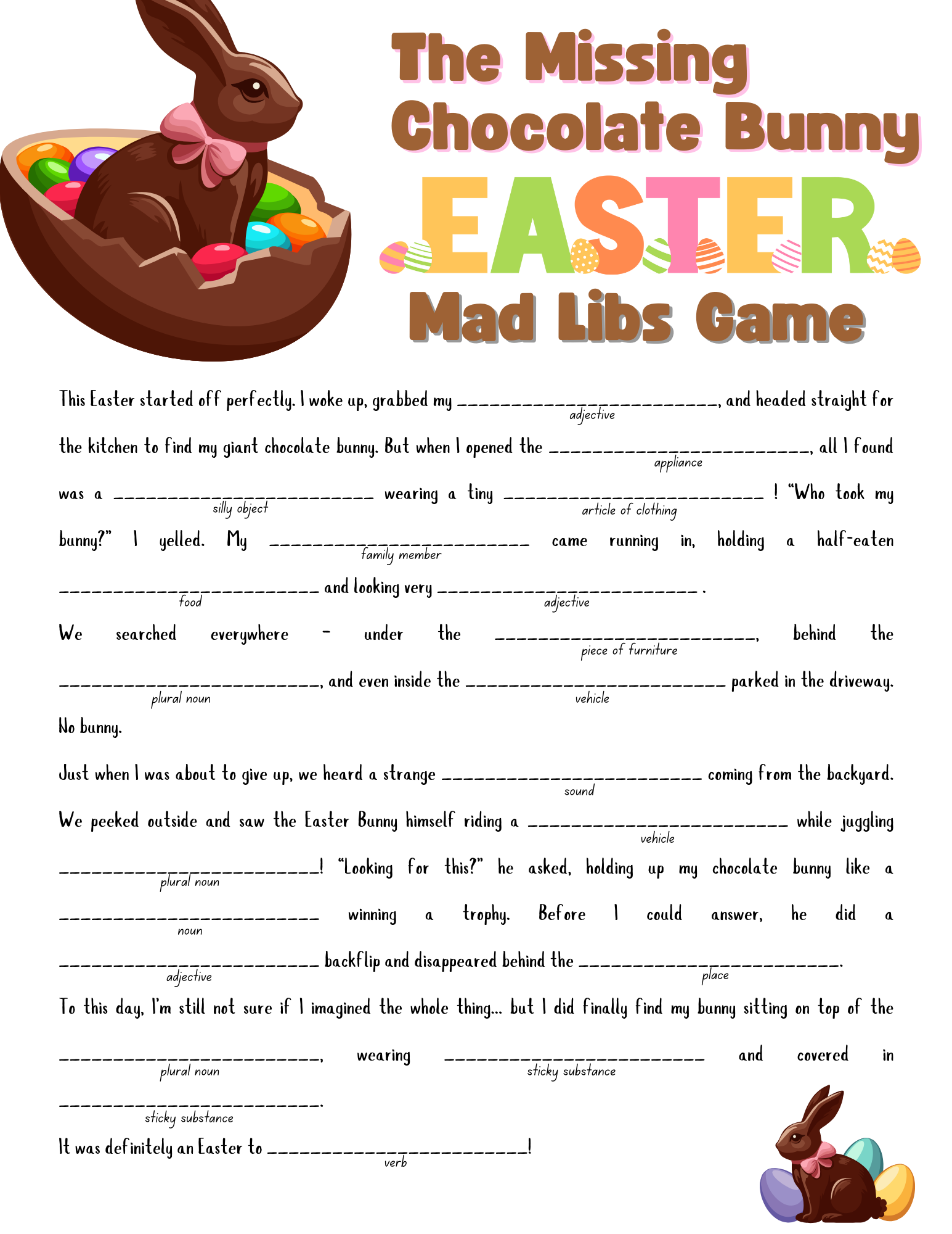 3 Free Easter Mad Libs Printable Games 3 Free Easter Mad Libs Printable Games