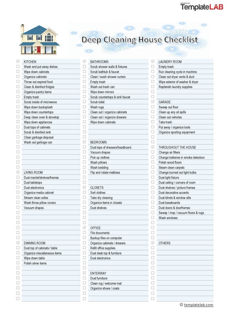 40 Printable House Cleaning Checklist Templates TemplateLab