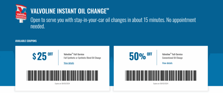 50 Off Full Service Conventional Or 25 Off Synthetic Oil Change At Valvoline Valvoline September 2025 Coupons Promo Codes Deals