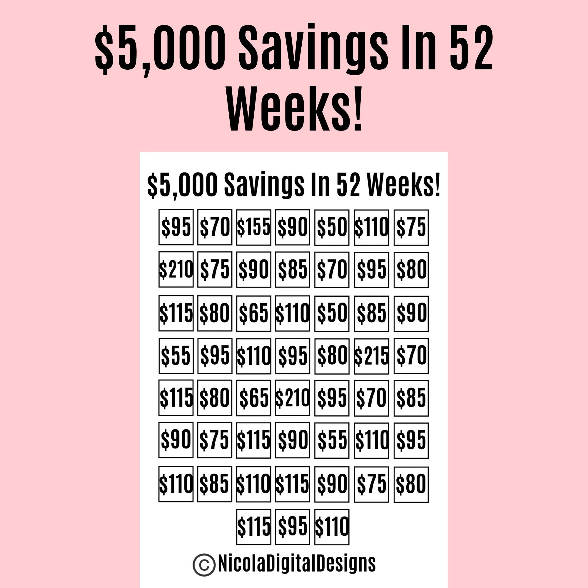 5000 Money Saving Challenge Printable Save 5000 In 52 Weeks Savings Tracker Savings Printable Planner Etsy 5000 Money Saving Challenge Printable Save 5000 In 52 Weeks Savings Tracker Savings Printable Planner Etsy