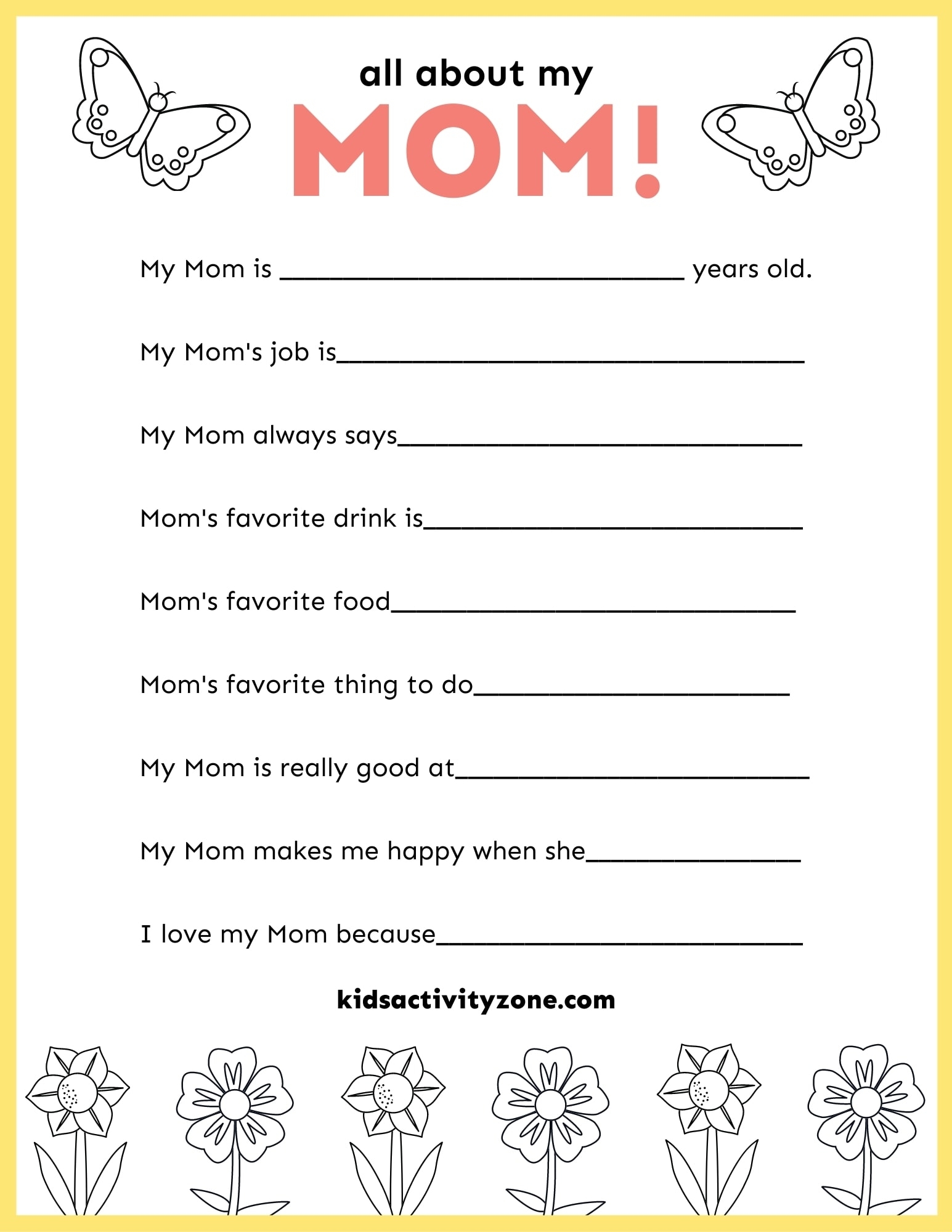 all about my mom printable all about my mom printable