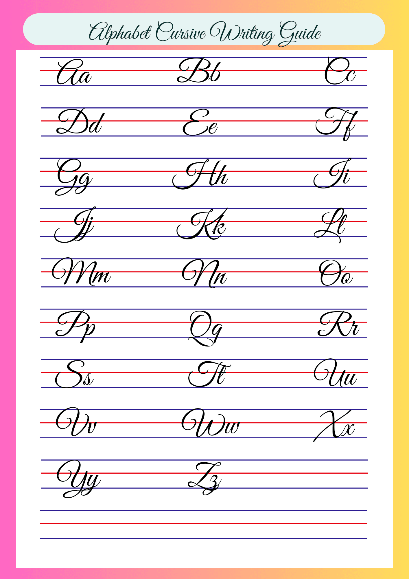 cursive writing printable alphabet cursive writing printable alphabet