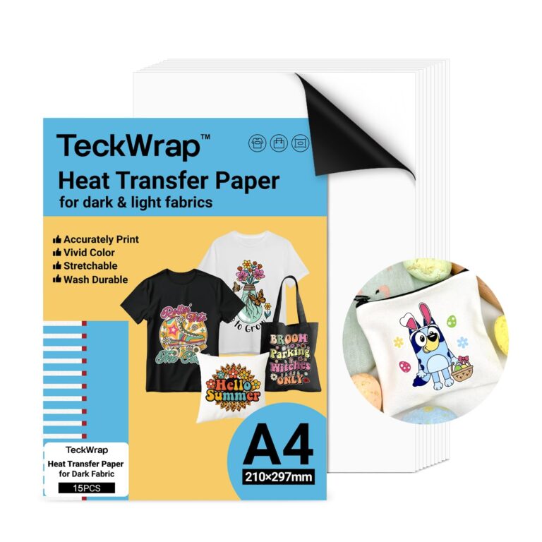 Amazon TECKWRAP Printable Heat Transfer Paper For T Shirts 15 Sheets 8 3 X 11 7 Printable Heat Transfer Vinyl For Inkjet Printer Iron On Transfer Paper For Light And Dark Fabric Matte White