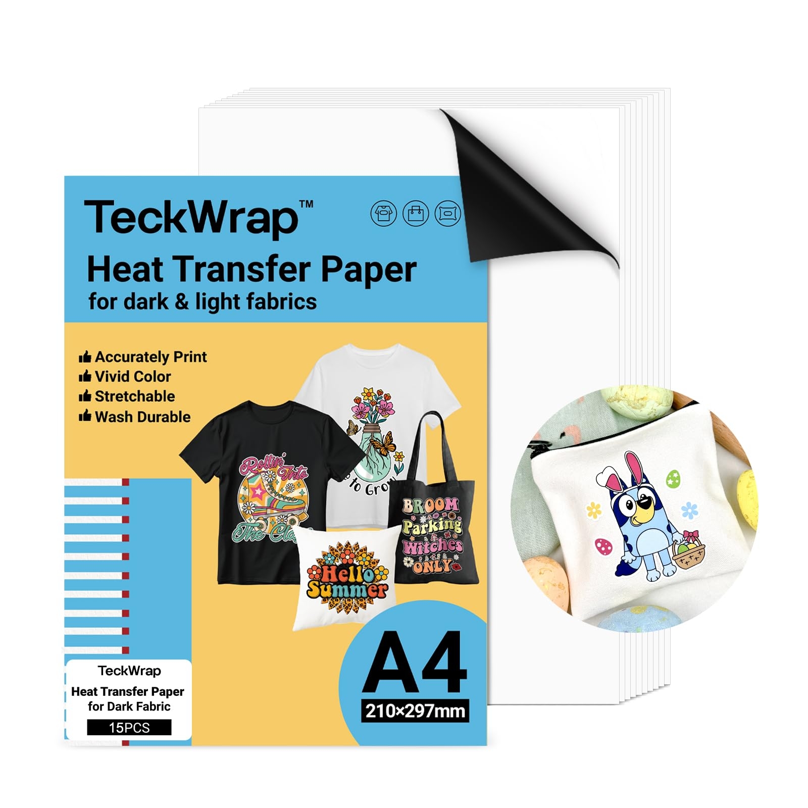 Amazon TECKWRAP Printable Heat Transfer Paper For T Shirts 15 Sheets 8 3 X 11 7 Printable Heat Transfer Vinyl For Inkjet Printer Iron On Transfer Paper For Light And Dark Fabric Matte White  Amazon TECKWRAP Printable Heat Transfer Paper For T Shirts 15 Sheets 8 3 X 11 7 Printable Heat Transfer Vinyl For Inkjet Printer Iron On Transfer Paper For Light And Dark Fabric Matte White