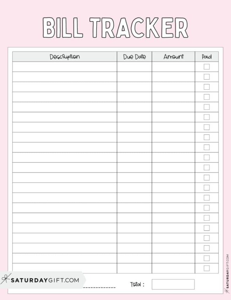 Bill Organizer Template 39 Cute Free Printable Bill Trackers
