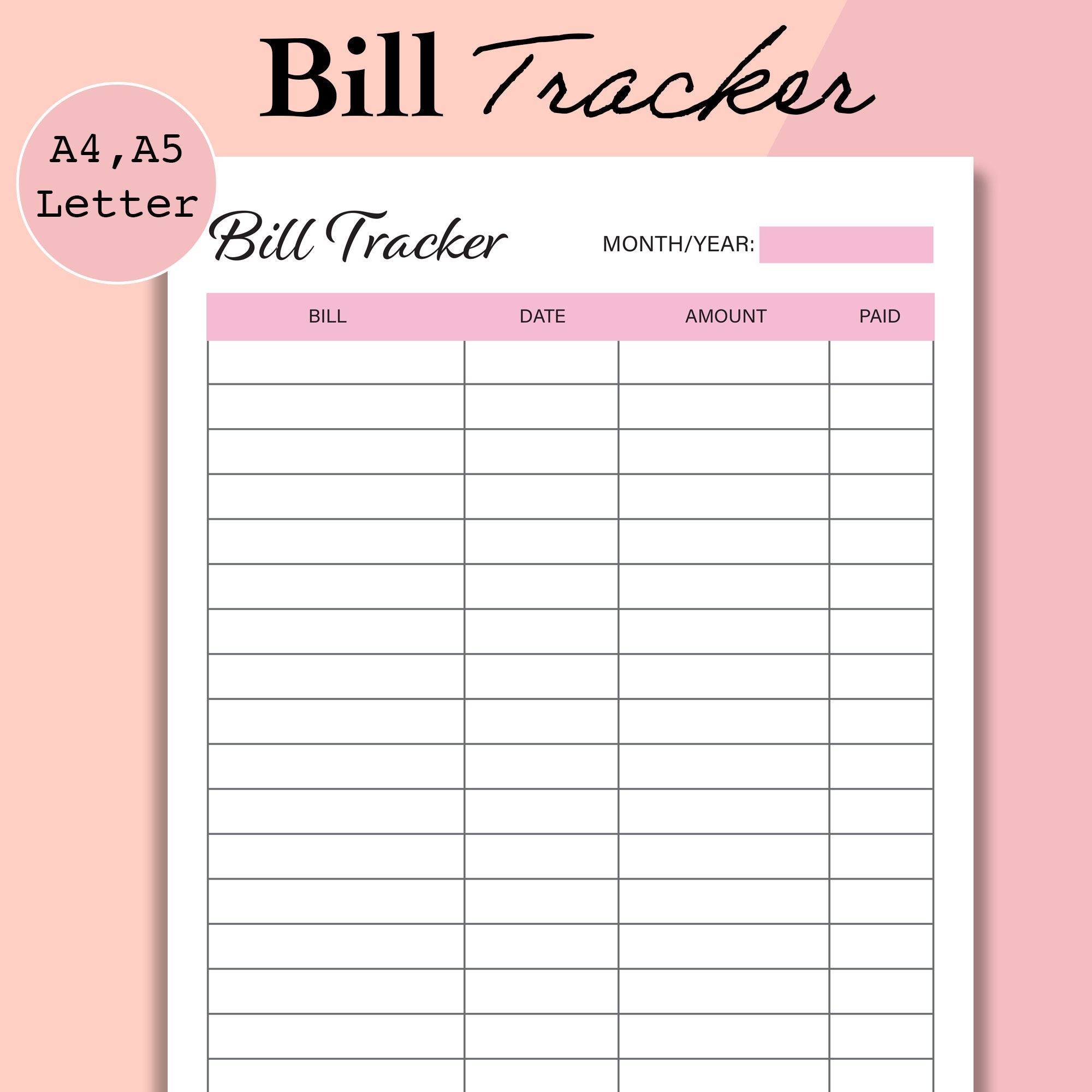 bill tracker printable bill tracker printable