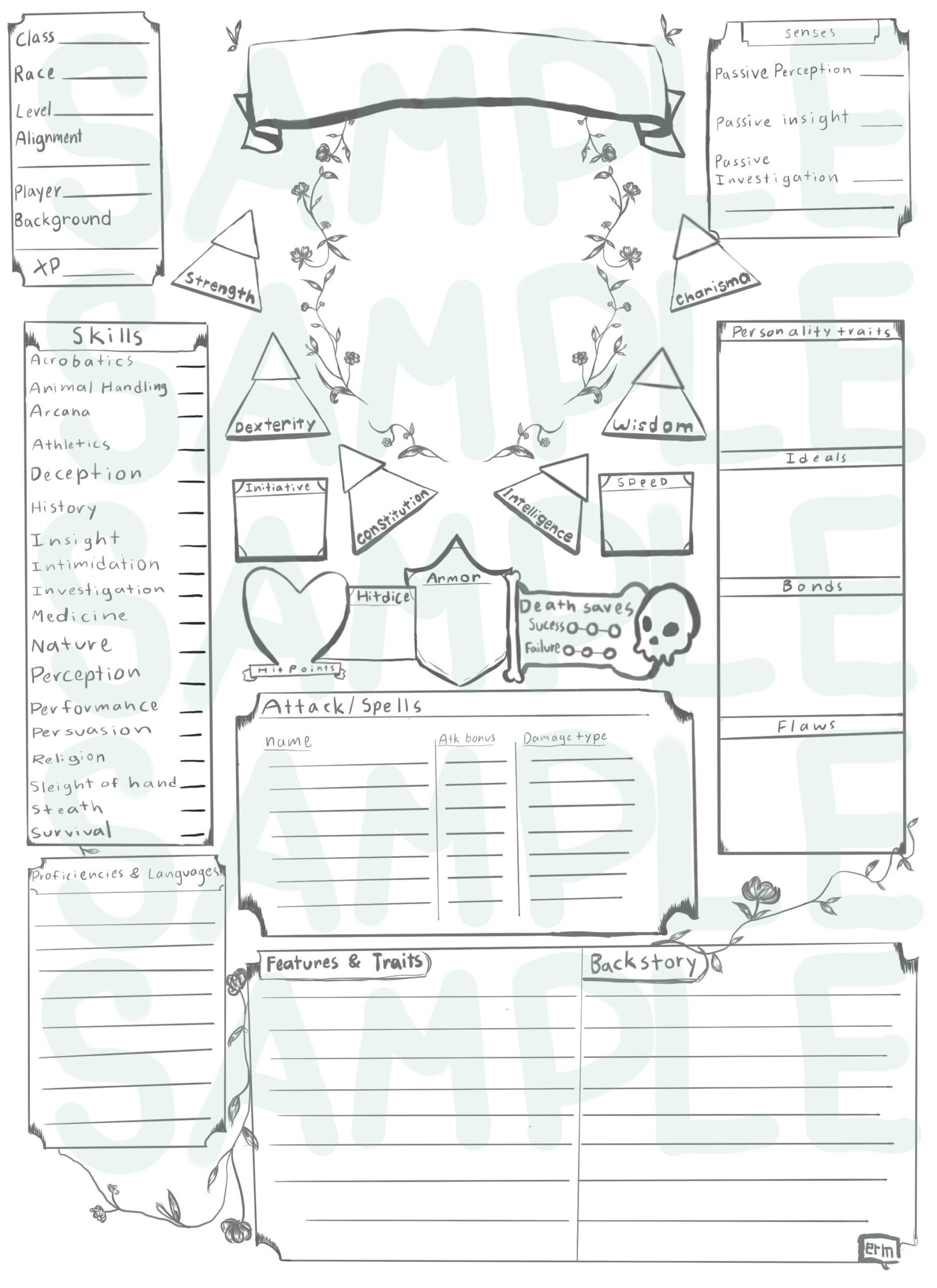Blank Original D D Character Sheet Etsy Blank Original D D Character Sheet Etsy