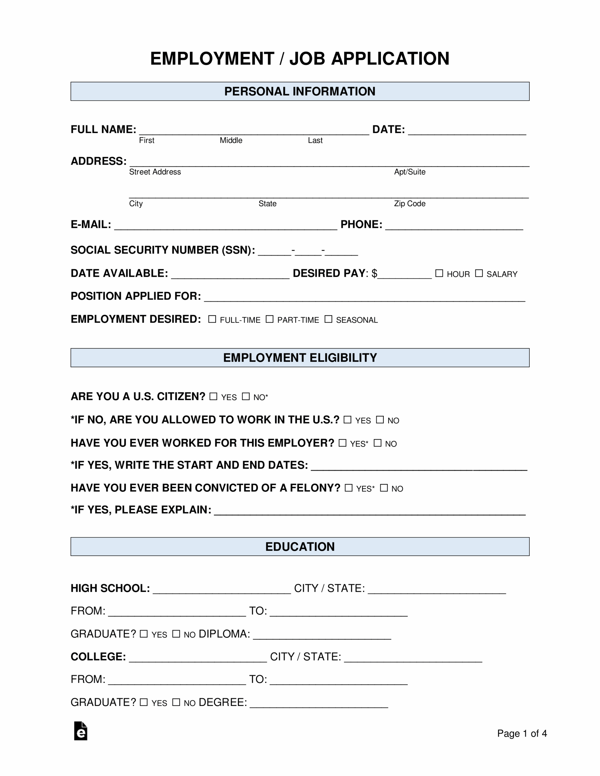 free printable job application free printable job application