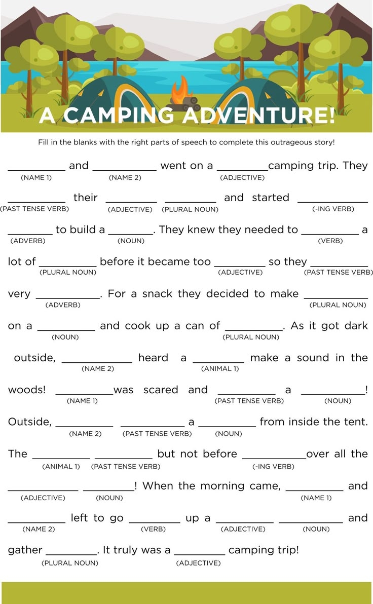 Camping Mad Libs 20 Free PDF Printables Printablee Camping Mad Libs 20 Free PDF Printables Printablee