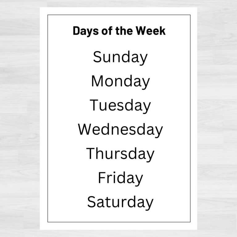 Days Of The Week Printable Chart Pre k Learning PDF PNG Etsy