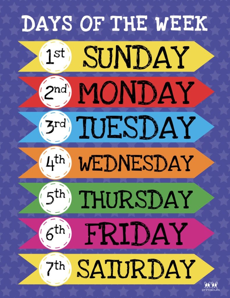 days of the week printables days of the week printables