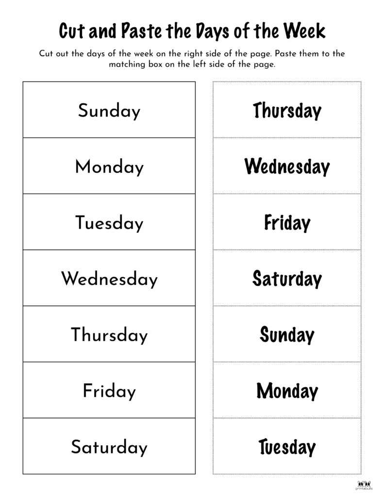 days of the week printable days of the week printable