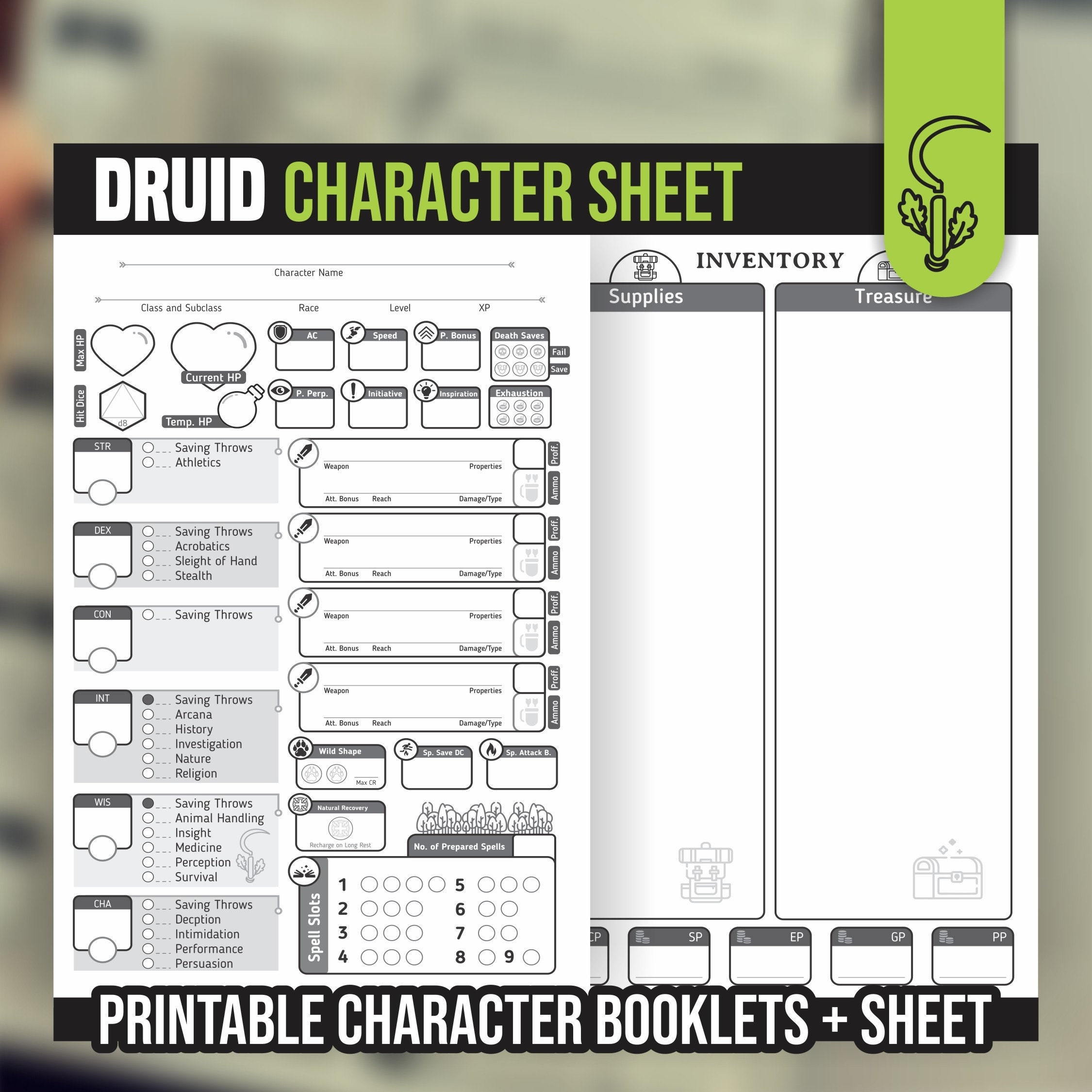 DRUID CHARACTER SHEET For DnD 5e Form Fillable Pdf Dungeons And Dragons Printable Character Sheet D D DnD Character Journal DRUID CHARACTER SHEET For DnD 5e Form Fillable Pdf Dungeons And Dragons Printable Character Sheet D D DnD Character Journal
