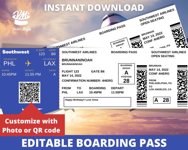 Editable Boarding Pass Ticket Template Surprise Airline Gift Fake Airplane Ticket Printable Airline Ticket Etsy