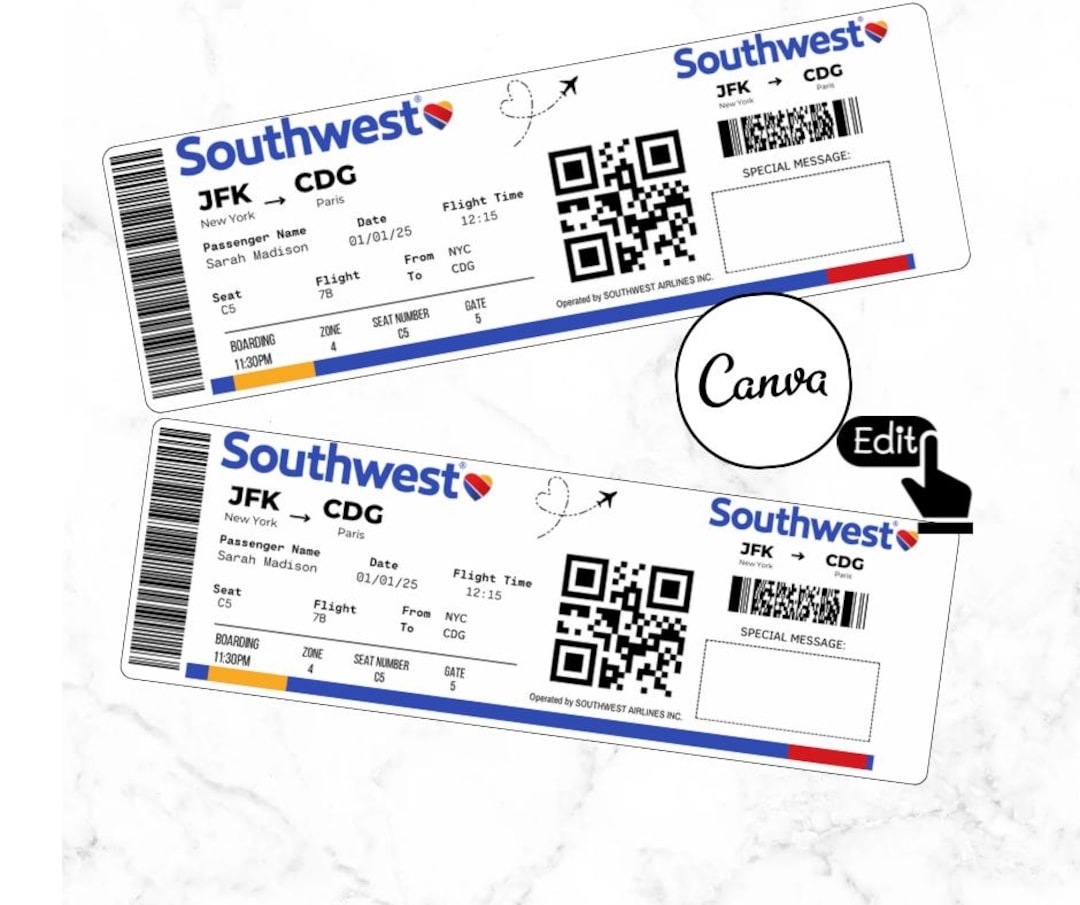 Editable Southwest Travel Ticket Template Custom Airline Ticket Gift Printable Surprise Airline Boarding Pass Gift Idea Canva Template Etsy Editable Southwest Travel Ticket Template Custom Airline Ticket Gift Printable Surprise Airline Boarding Pass Gift Idea Canva Template Etsy