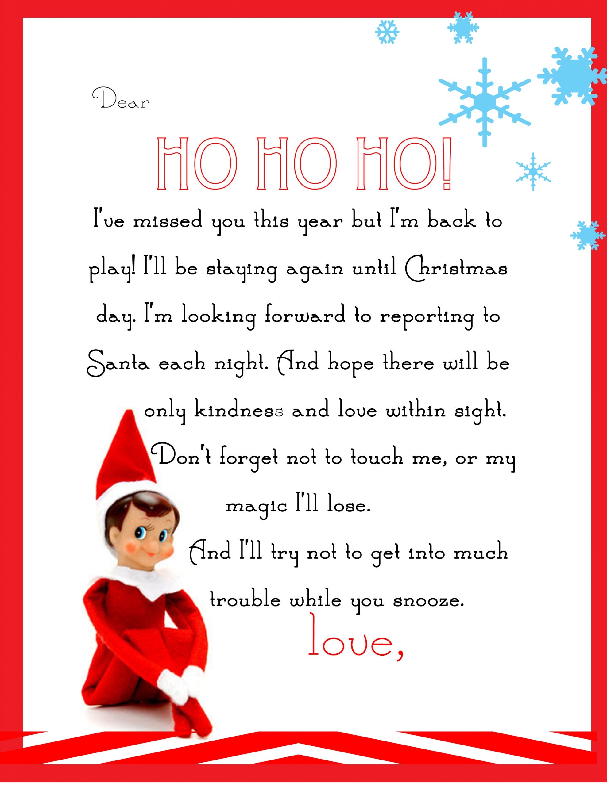 Elf On The Shelf Letter free Printable  Elf On The Shelf Letter free Printable