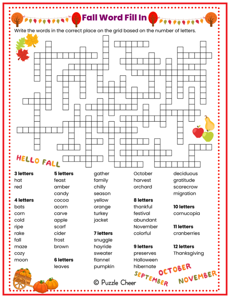 Fall Word Fill In Puzzle Puzzle Cheer Fall Word Fill In Puzzle Puzzle Cheer
