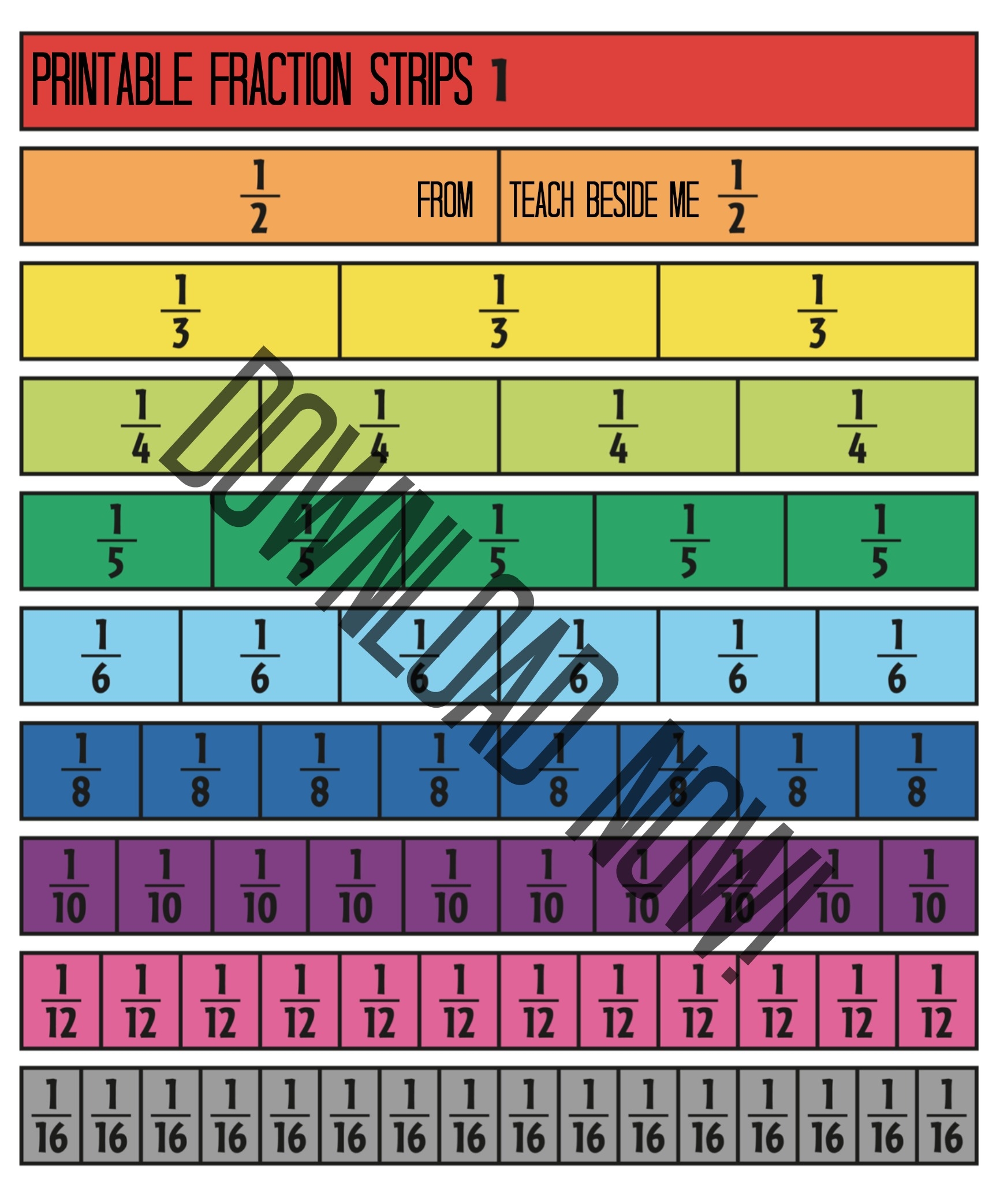 fraction strips printable fraction strips printable