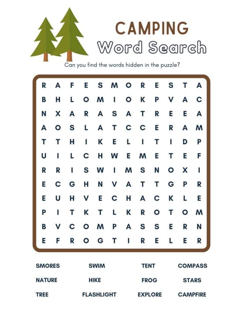 Free Camping Word Search Printables Easy And Hard Fox Farm Home Free Camping Word Search Printables Easy And Hard Fox Farm Home