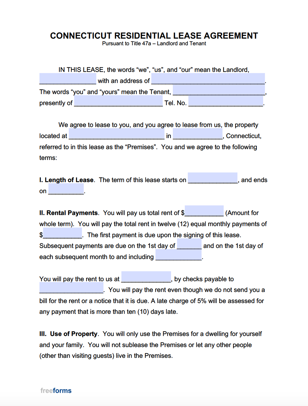 Free Connecticut Rental Lease Agreement Templates PDF Word