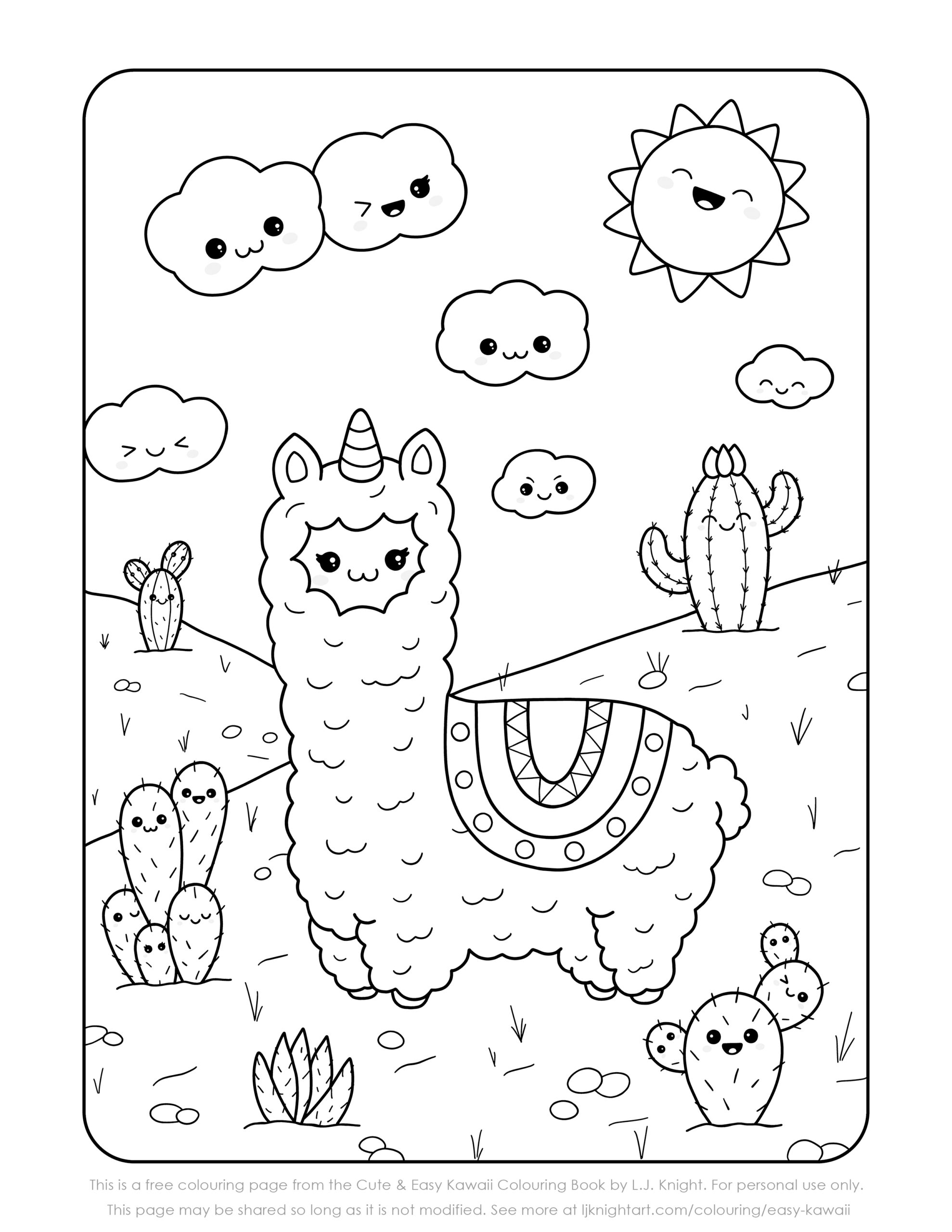 Free Cute Kawaii Llama Printable Colouring Page L J Knight Art Free Cute Kawaii Llama Printable Colouring Page L J Knight Art