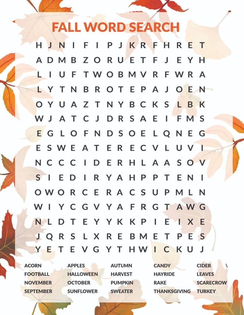 fall word search printable fall word search printable