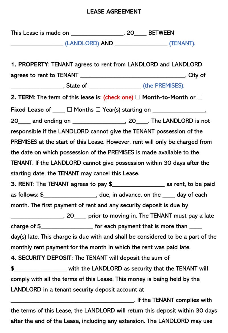 printable tenant lease printable tenant lease