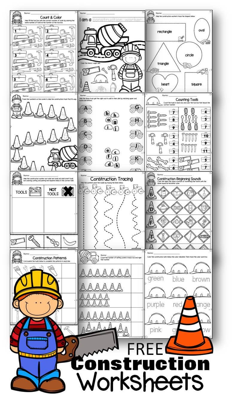 FREE Preschool Construction Theme Printable Worksheets  FREE Preschool Construction Theme Printable Worksheets