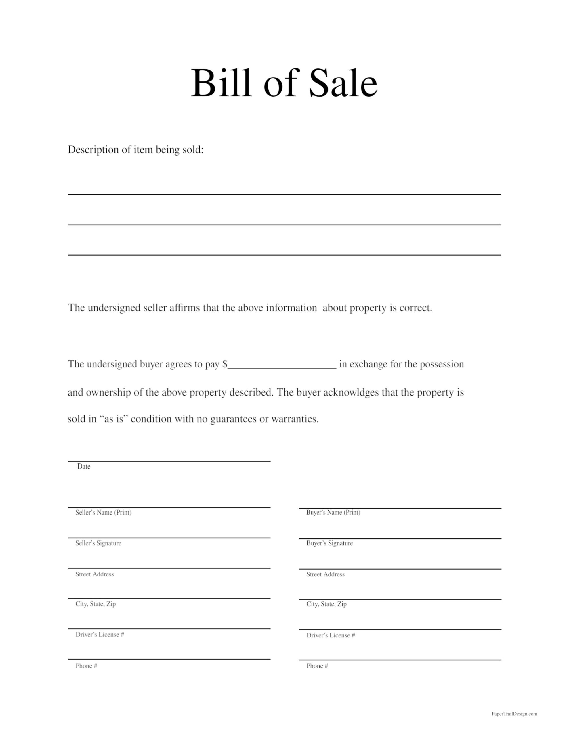 free printable bill of sale free printable bill of sale