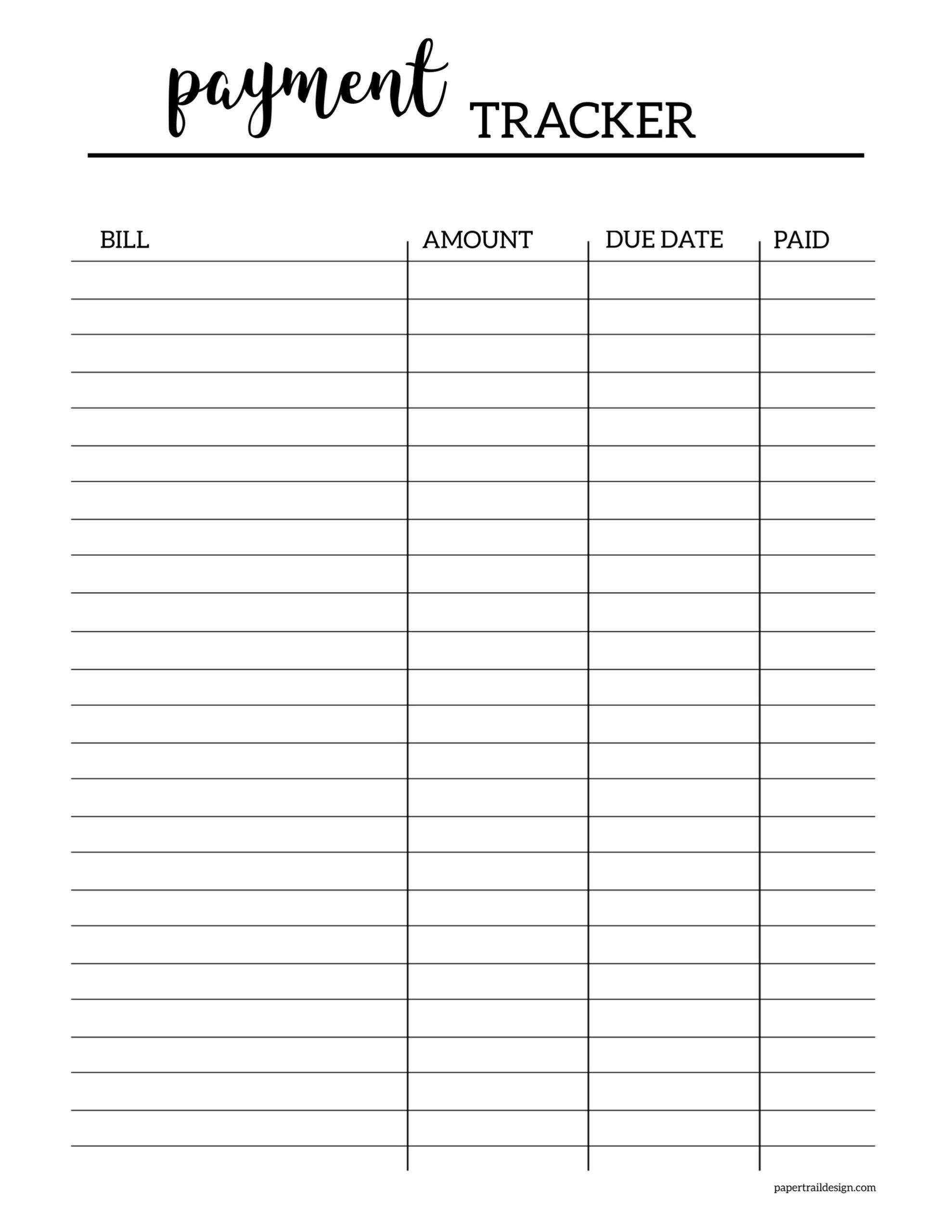 Free Printable Bill Tracker Paper Trail Design Free Printable Bill Tracker Paper Trail Design