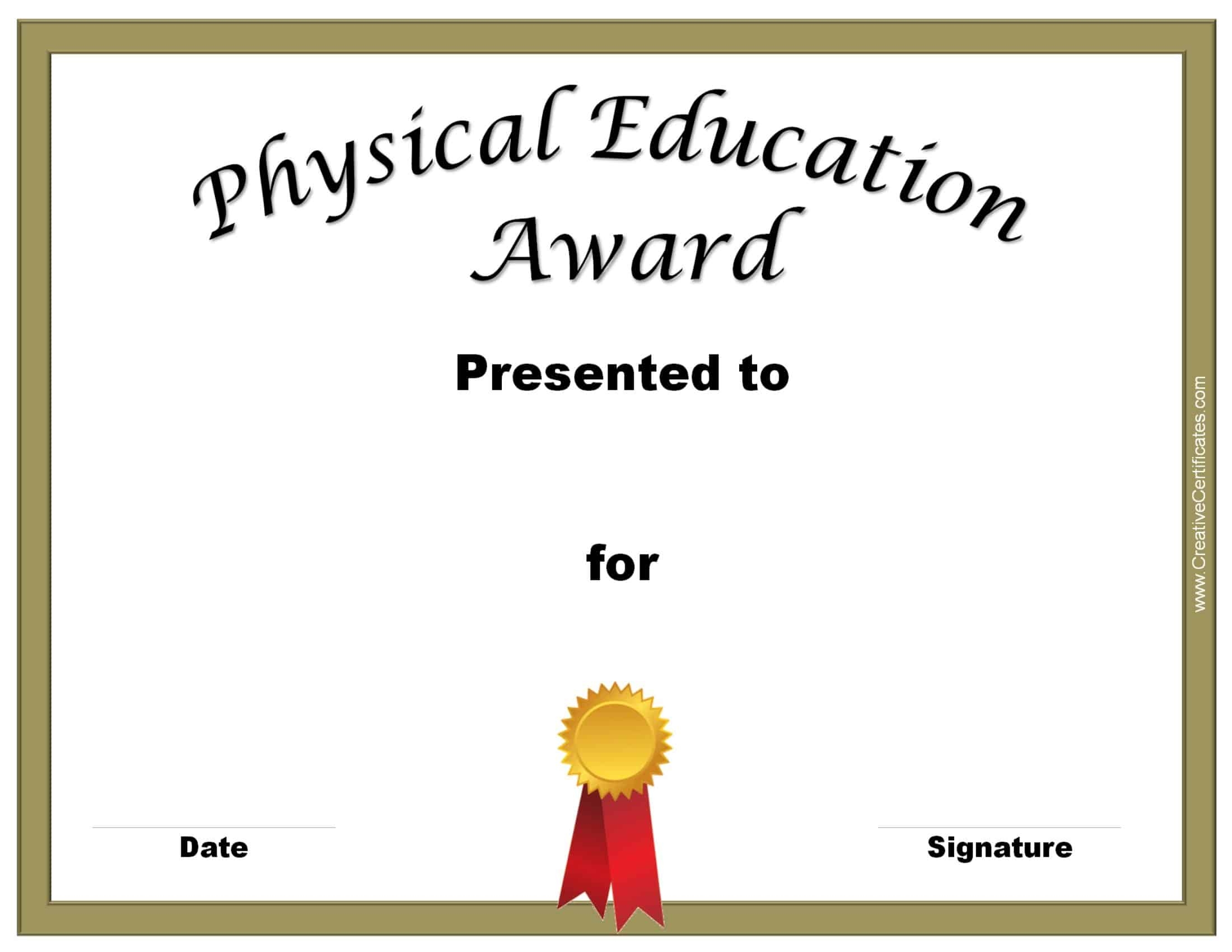 Free Printable Physical Education Award Certificates Free Printable Physical Education Award Certificates
