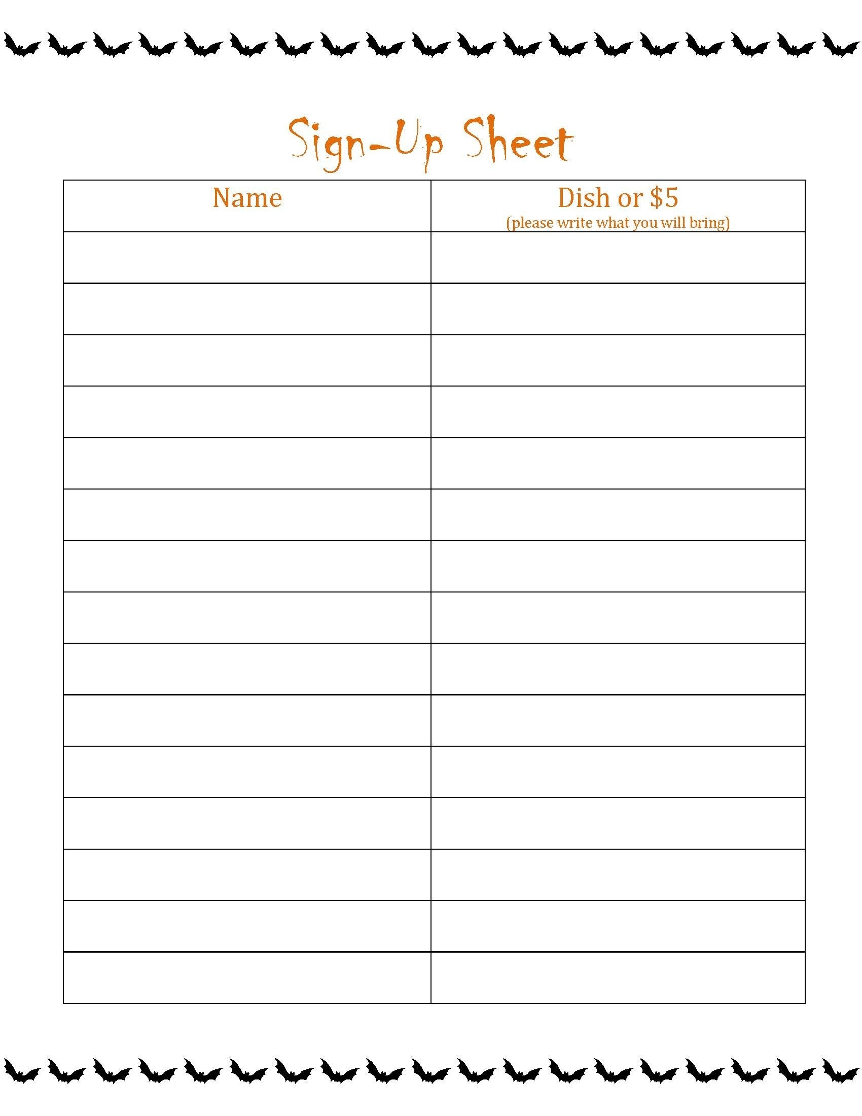 Free Printable Potluck Sign Up Sheet Template Free Printable Potluck Sign Up Sheet Template