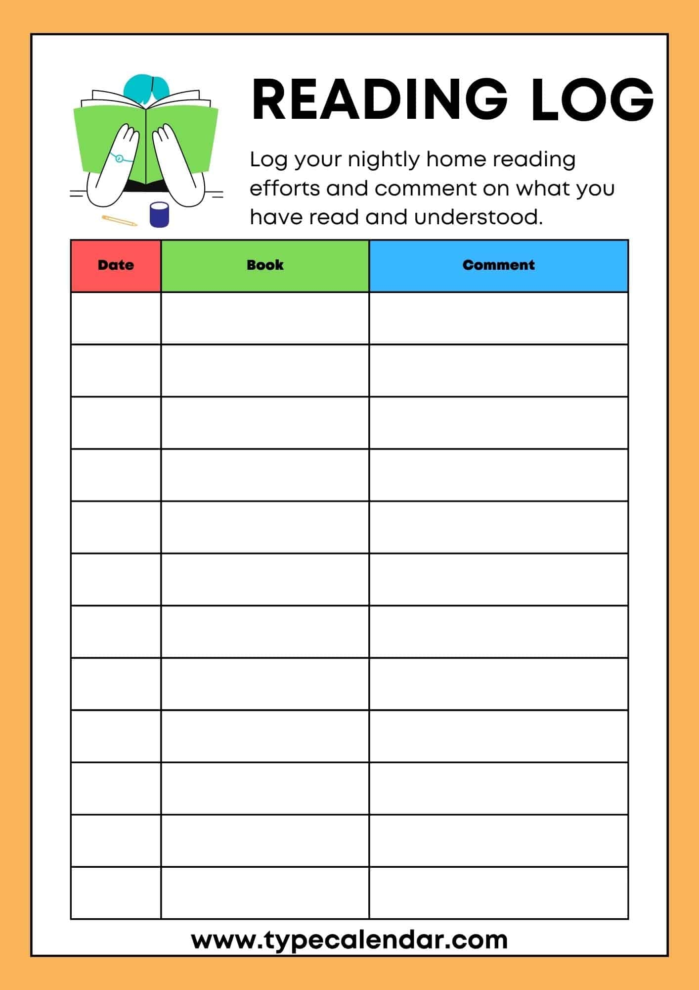 Free Printable Reading Log Templates PDF Excel  Free Printable Reading Log Templates PDF Excel