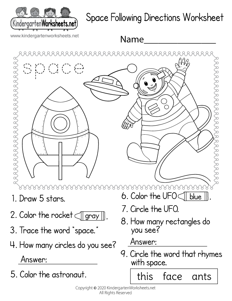 Free Printable Space Following Directions Worksheet Free Printable Space Following Directions Worksheet