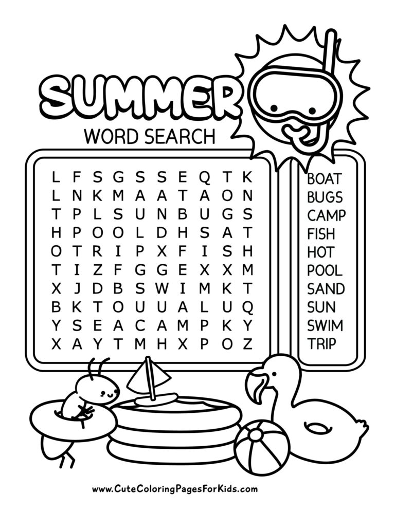 Free Printable Summer Word Search For Kids Cute Coloring Pages For Kids