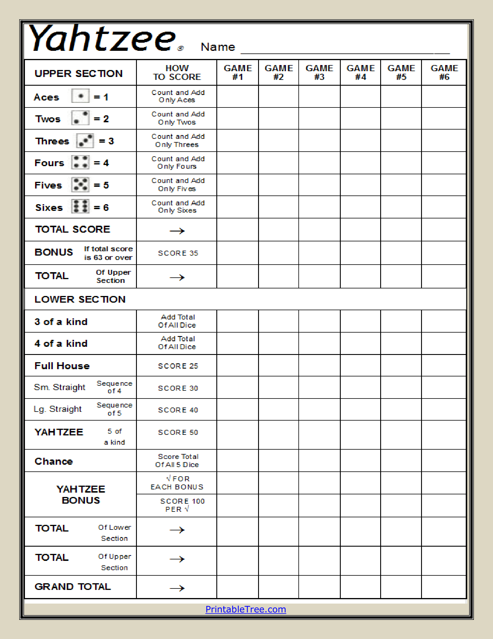 printable yahtzee score card printable yahtzee score card