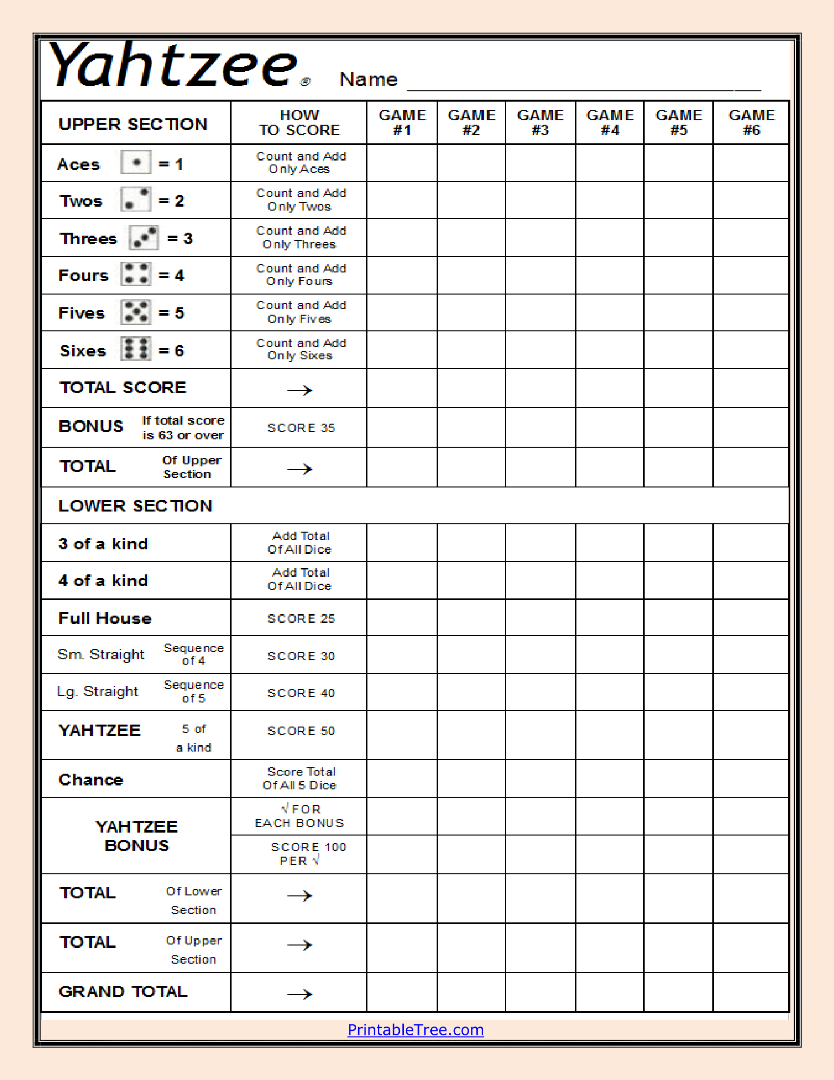 Free Printable Yahtzee Score Card Sheets PDF Templates Free Printable Yahtzee Score Card Sheets PDF Templates