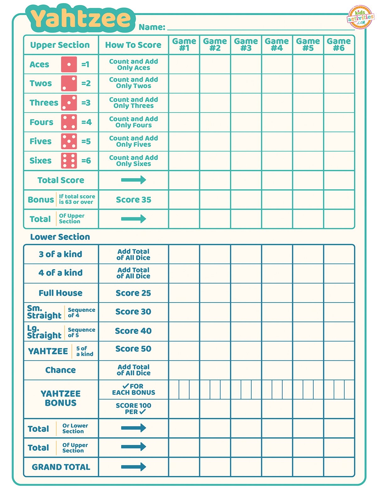 Free Printable Yahtzee Score Cards Kids Activities Blog Free Printable Yahtzee Score Cards Kids Activities Blog